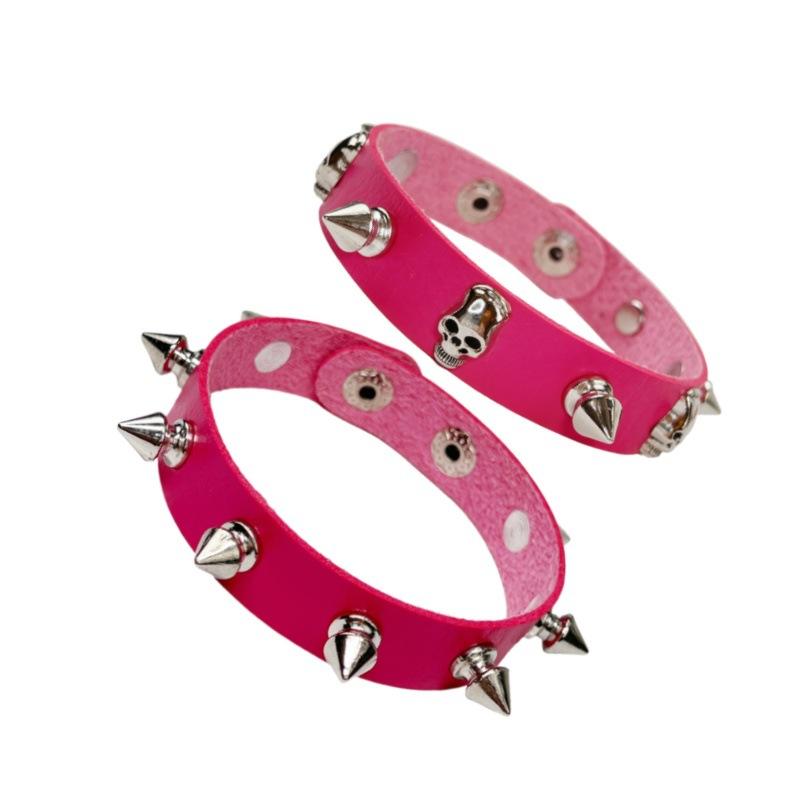 Крутой готический рок-браслет с заклепками, винтажный байкерский браслет-манжета, новые 2 шт., панк-браслет с шипами и черепом из кожи, для женщин и мужчин.