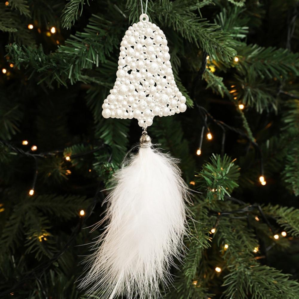 Christmas Tree Pendants White Feather Snowflake Angel Bell Hanging Ornament New Year Party Window Wall Christmas Decoration