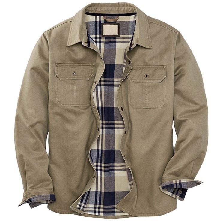 Men's Long Sleeve Casual Plaid Shirt with Button-Down Collar and Chest Pockets, Multiple Color Options