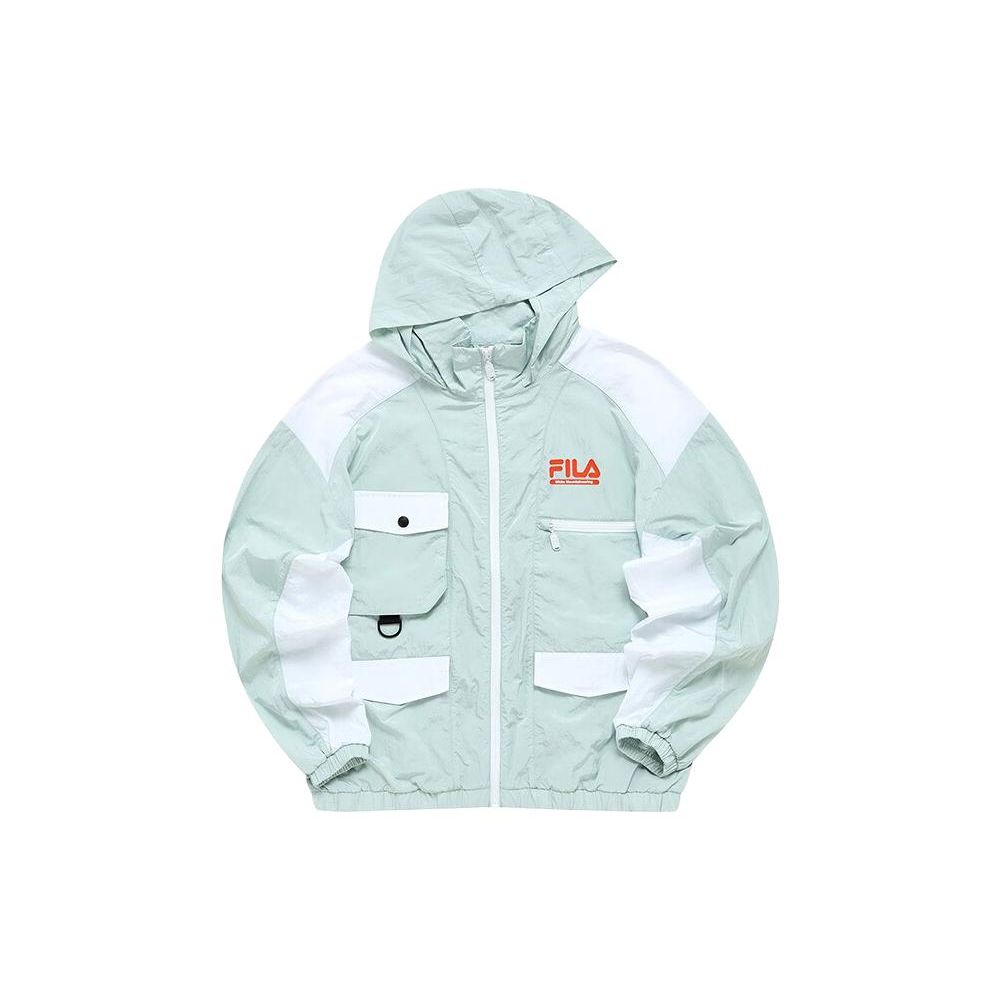 Fila Fusion Color Block Letter Print Hooded Work Jacket Women jackets Filter-Gray T11W227704F-GY
