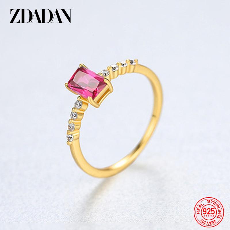 

925 Sterling Silver Fashion Zircon Ring for Women Simple Luxury Wedding Jewelry Party Gift 6 красный