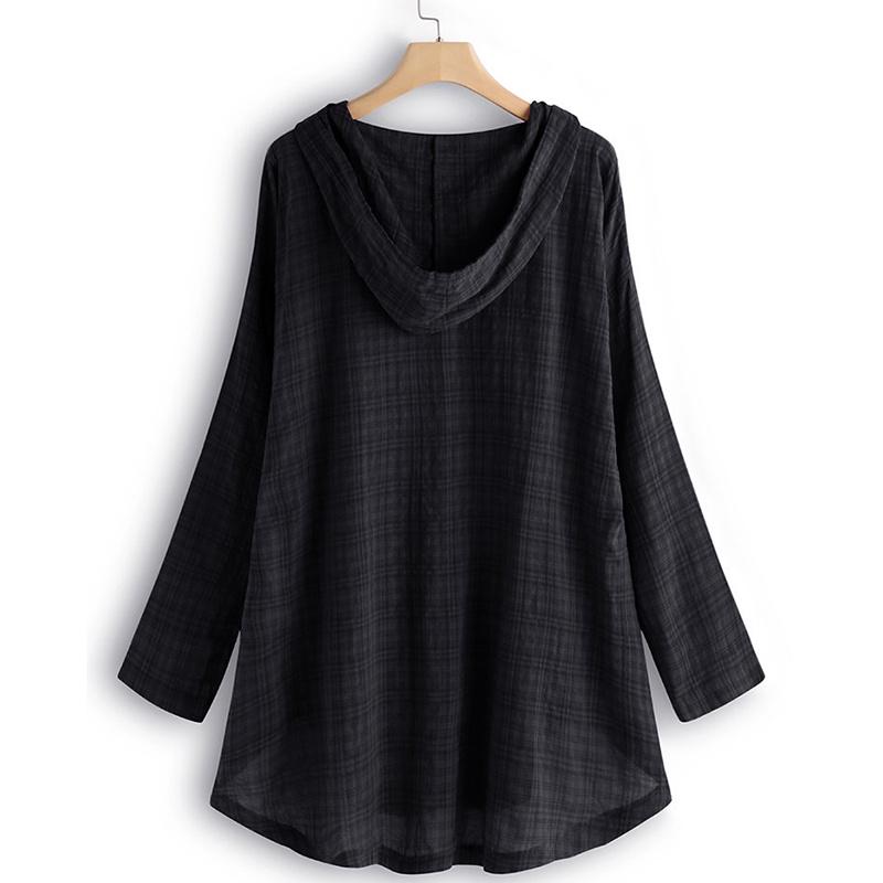 Trendy Women Asymmetrical Hem Hooded Shirt Tops With Comfortable Cotton Blend Fabric