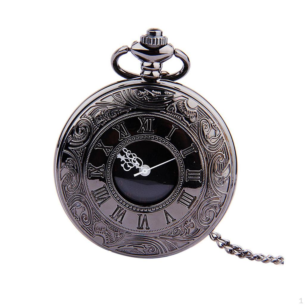 Pocket Watch with Roman Numers and Chain Perfect Gift for Father's Day, Weddings, Holidays