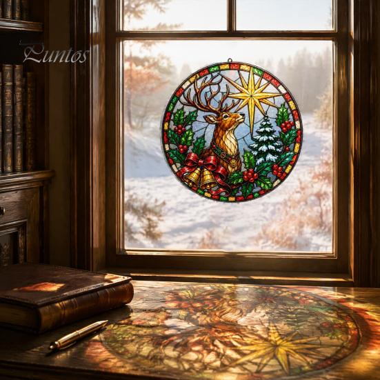 Reusable Christmas Window Decor Stained Glass Style Cling, Rainbow Film Sun Catcher Static Sunlight Reflective Films Suncatcher Sticker for Home Shop