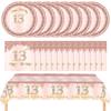 41 Pcs 13Th Birthday Decorations Rose Gold Theme 13Th Birthday Party Table Setting With Plates Napkins Tablecloth For Girls Dinn
