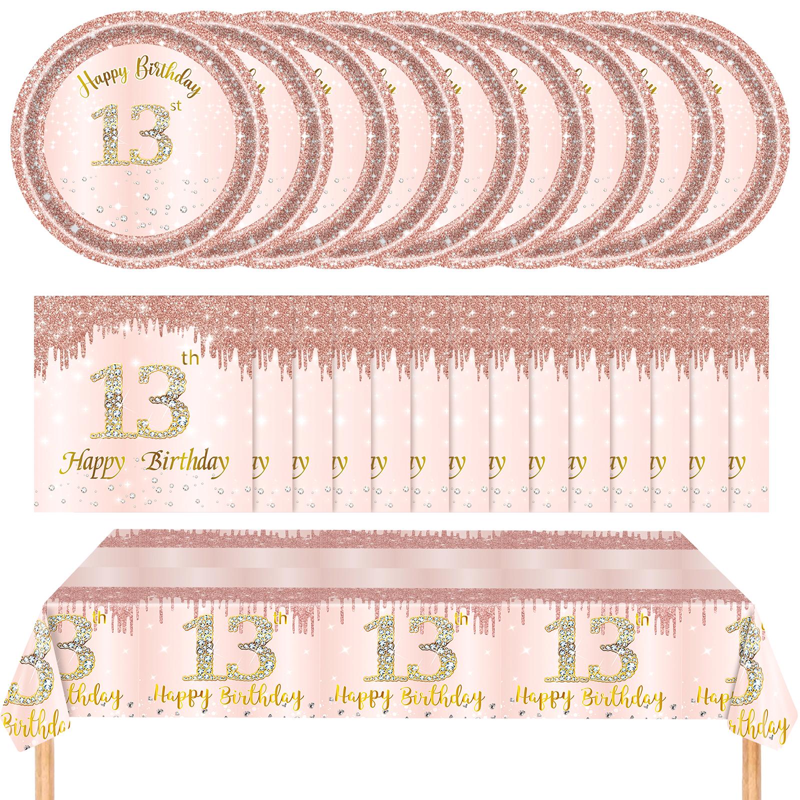 

41 Pcs 13Th Birthday Decorations Rose Gold Theme 13Th Birthday Party Table Setting With Plates Napkins Tablecloth For Girls Dinn 1 розовый