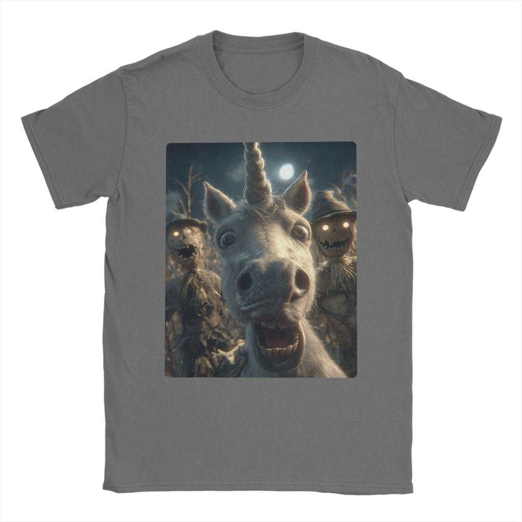 Selfie Funny Unicorn Scarecrows Men T Shirt Halloween Scary Funny Tee Short Sleeve Round Neck T-Shirt Cotton 6XL Merchandise