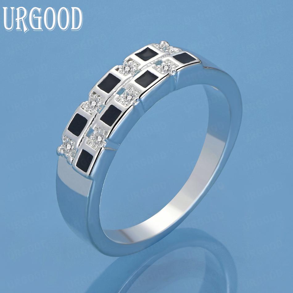925 Sterling Sølv Anheng Svart AAA Zirkon Ring Bryllup Menn Kvinner Smykker