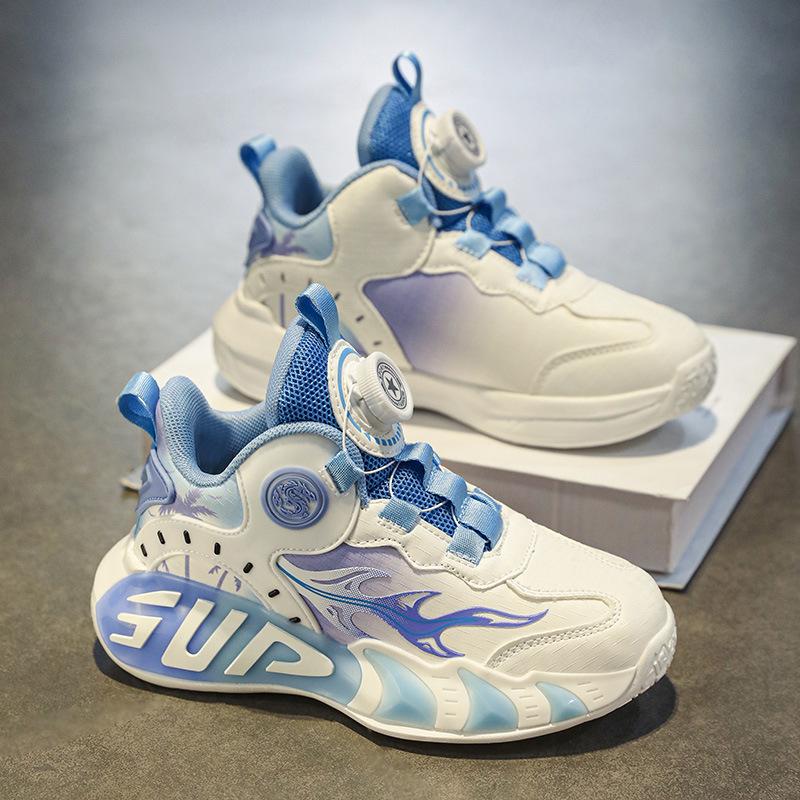 2025 autumn new classmates children's sports shoes lightweight soft sole rotating button boys and girls basketball shoes running shoes
