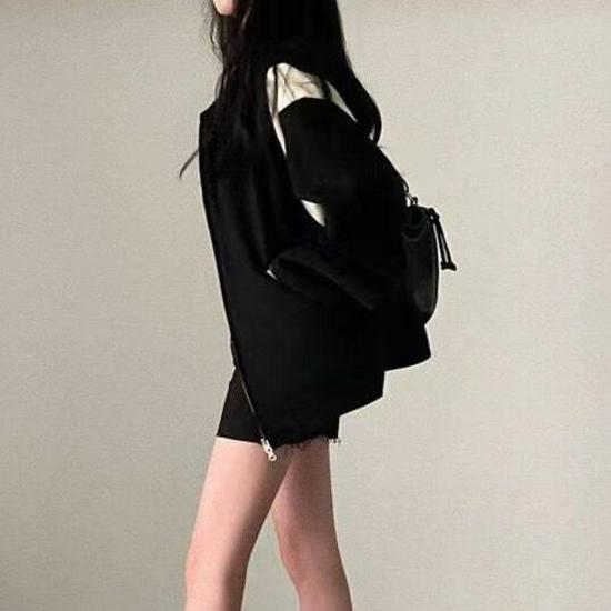 Women's Colorblock Baseball Cardigan: Retro Loose Sweatshirt Jacket, Fleece-Lined for Early Spring/Autumn, 2025 Collection