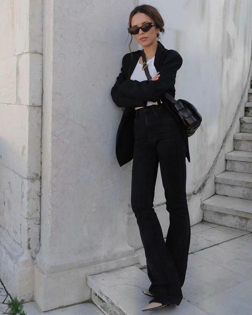 YPFF High Waist Slimming Flare Jeans – Women's Floor-Length Elastic Wide Leg Pants