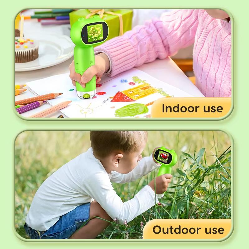 CM4 1000X Handheld Digital Microscope with 8 Leds 1080P Kids Microscope with 2'' IPS Screen for Children Experiment PC View