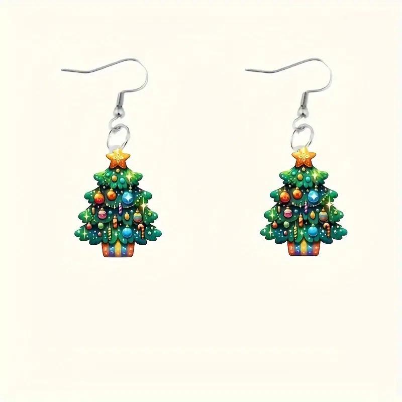Festive Cartoon Christmas Tree Earrings - Cute Acrylic Jewelry for 2024