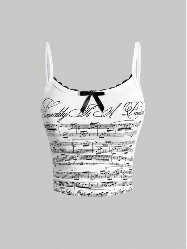 

2026 Trendy One-Shoulder National Flag Musical Note Women s Short Sleeve Top S