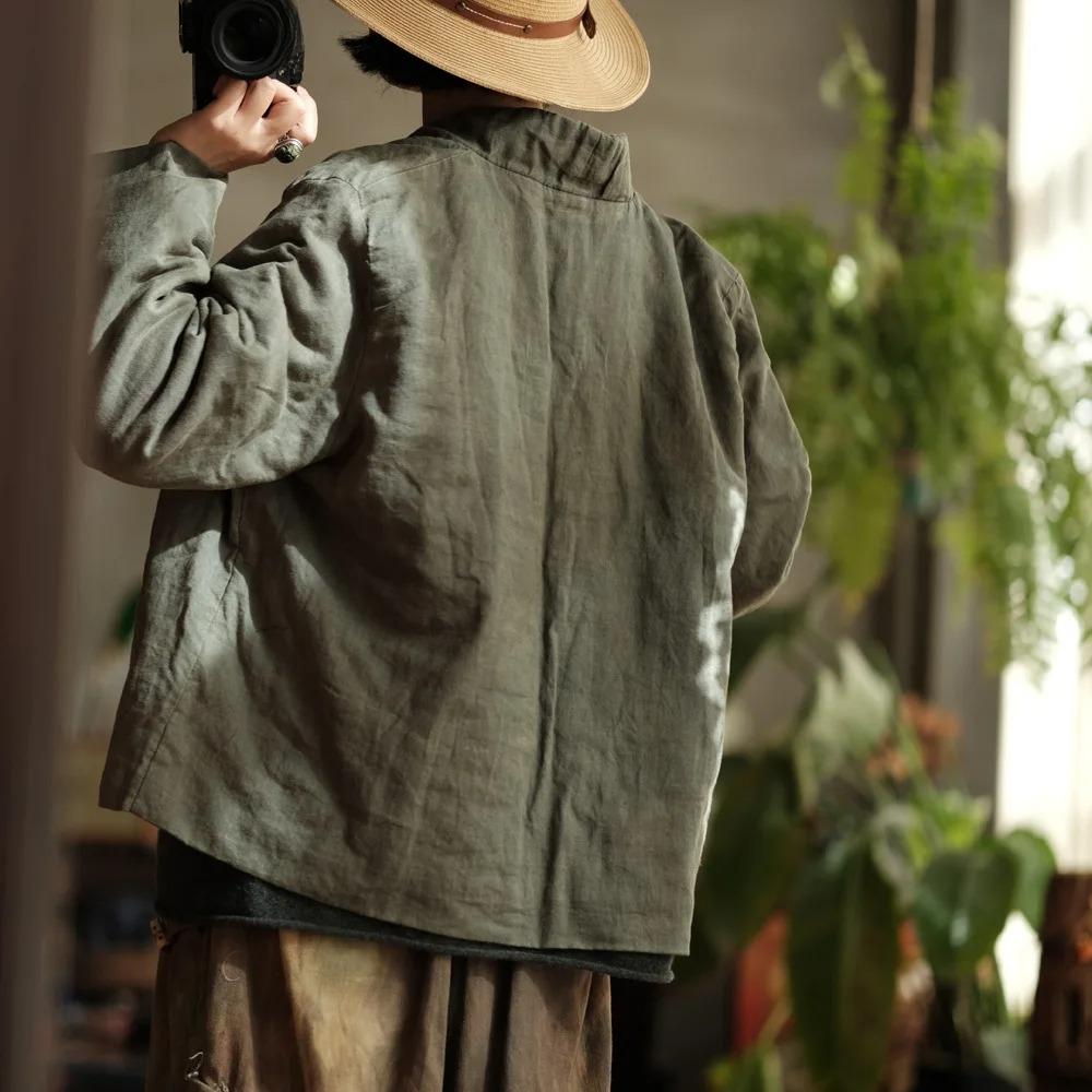 Johnature Vintage Women Patchwork V-Neck Long Sleeve Coats Autumn Single Button Coats