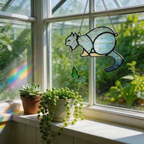 Vomiting Cat Sun Catcher for Windows Funny Vomiting Cat Sun Catcher Handmade Indoor Outdoor Hanging Decoration Gift for Cat Lovers