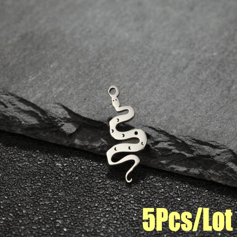 5-Piece Set: 18K Gold Plated Stainless Steel Zodiac Animal Snake Pendant Charms with Hollow Geometric Design