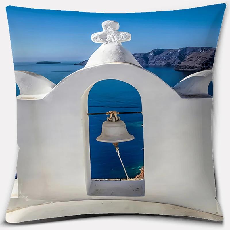 45x45cm Nordic Blue and White Castle Scenery Pillowcase Comfortable Sofa Seat Cushion Cover Hotel Home Decor Embrace Pillowcase