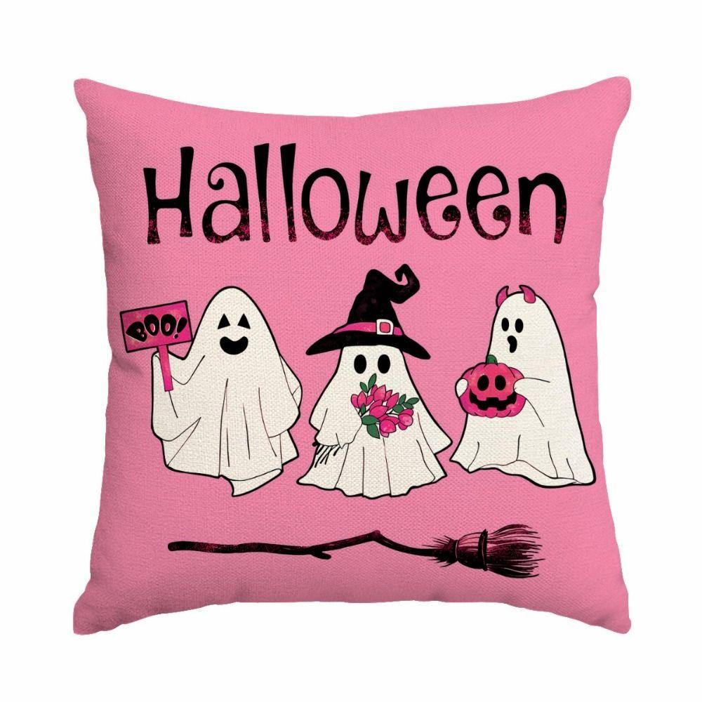 

Funny Pumpkin Ghosts Pillow Covers Black Cat Pillowcase Washable Throw Cushion Cover Home Decor C-Pink
