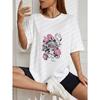 White Oversized T-Shirt With Floral And Skull Print For Casual Wear