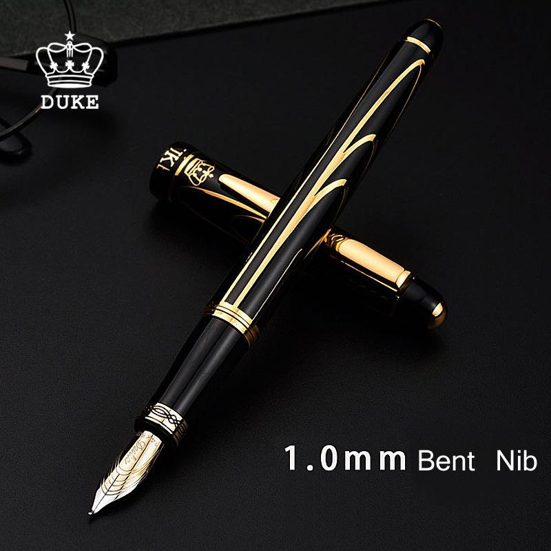 

Duke Noble Pioneer 14K Золота Ручка-Перо Просунута Хромована Золоті та Чорні Лінії Тонке Перо та Вигнуте Перо Подарункова Коробка Колекційна Ручка