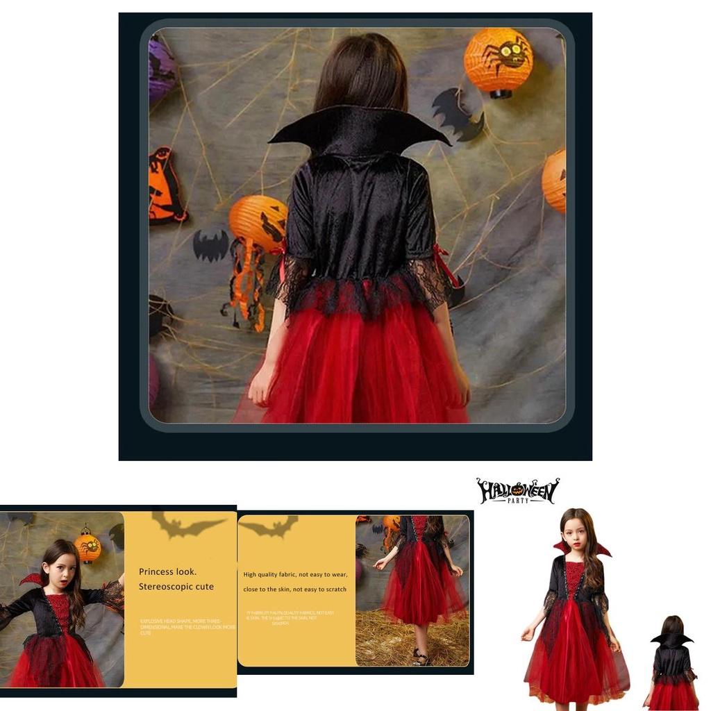 Kids Halloween Wicked Vampire Cosplay Costume Red Tulle Skirt Fancy Dress Party