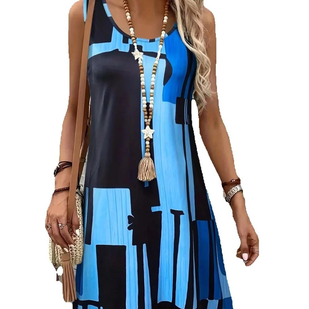 Ärmelloses Sommerkleid mit geometrischem Muster für Damen – perfekt für den Sommerurlaub. Ideal als Sommerkleid im Boho-Stil (Y2K).