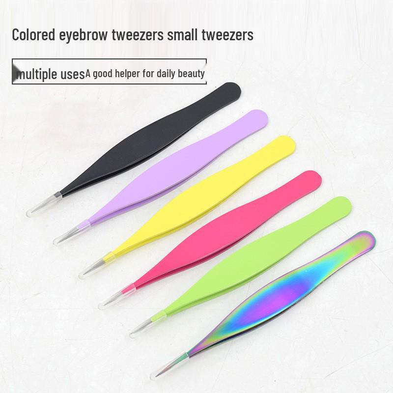 Multicolored Stainless Steel Pointed Eyebrow Tweezers - Beauty Tools for Precision Makeup and Trimming