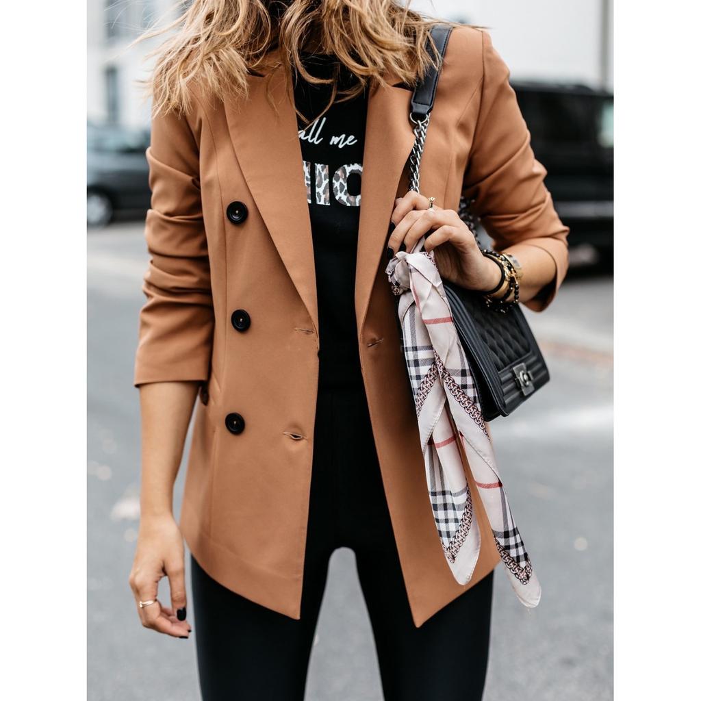 Autumn and Winter New Solid Color Long-sleeved Double-breasted Button Suit Jacket Female Cardigan