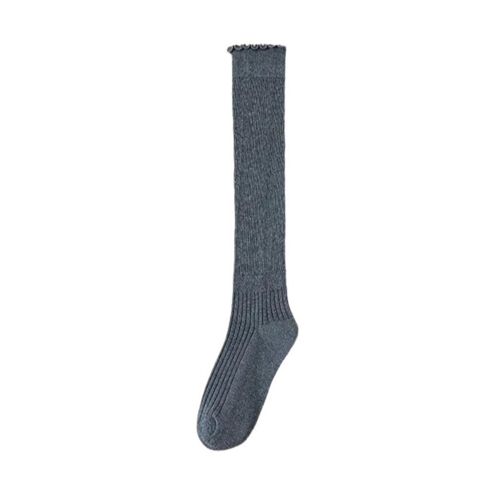 

1Pair New Cotton Knee-high Socks Ruffled Edge Japanese Style Calf Socks Solid Color Sweat-absorbent Boot Socks Fall Winter One Size