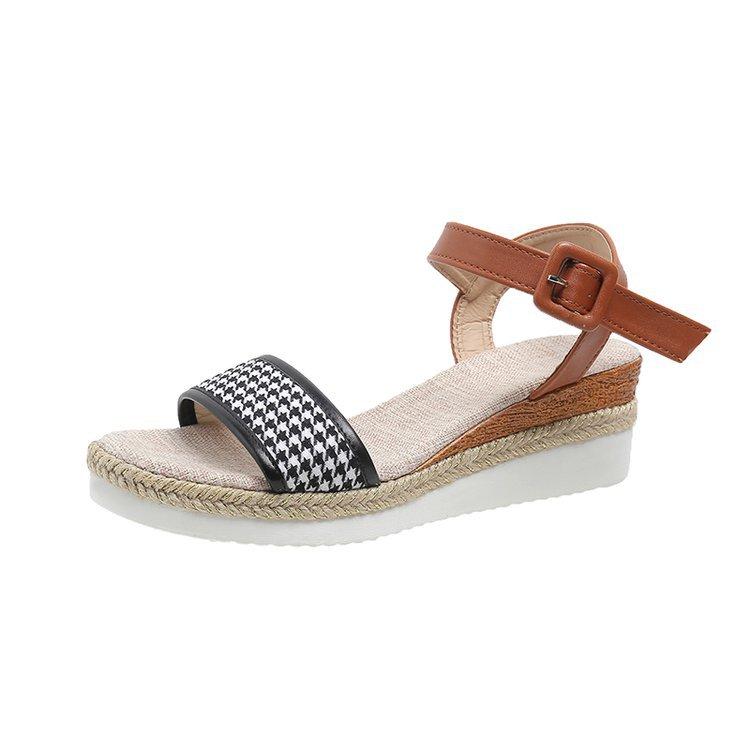 Women's Slope Heel Summer New Casual Middle Heel Fashion Platform Women's Shoes Xiaoxiangfeng Fashion Foreign Trade Large Size Sandals