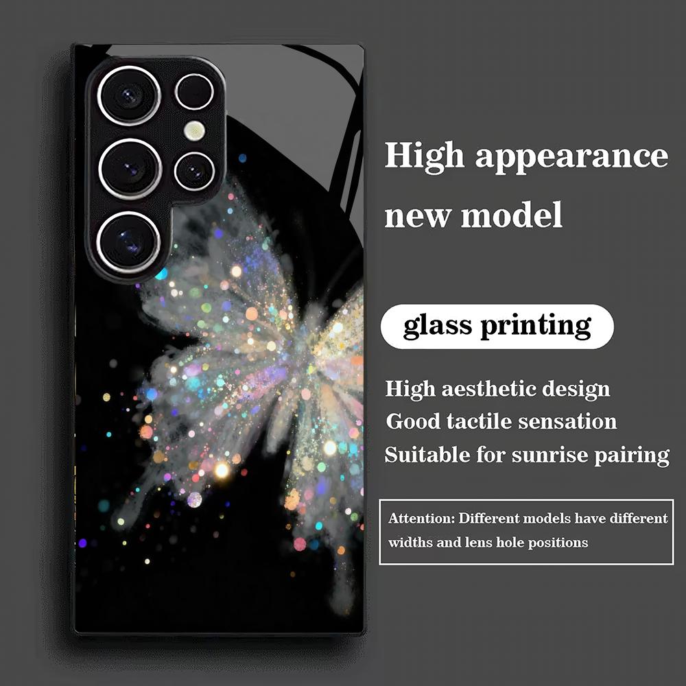 Butterfly Pattern Tempered Glass Phone Case Suitable for Samsung GalaxyS26 S25 S24 S23 S22 S20FE/Ultra/Plus Anti Drop Back Cover