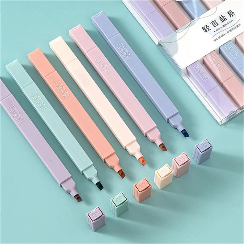 6pcs Line Shaped Highlighter Roller Tip Curve Liner Marker Pens Graffiti Pen Kawaii Colorful Stationery School Office Supplies