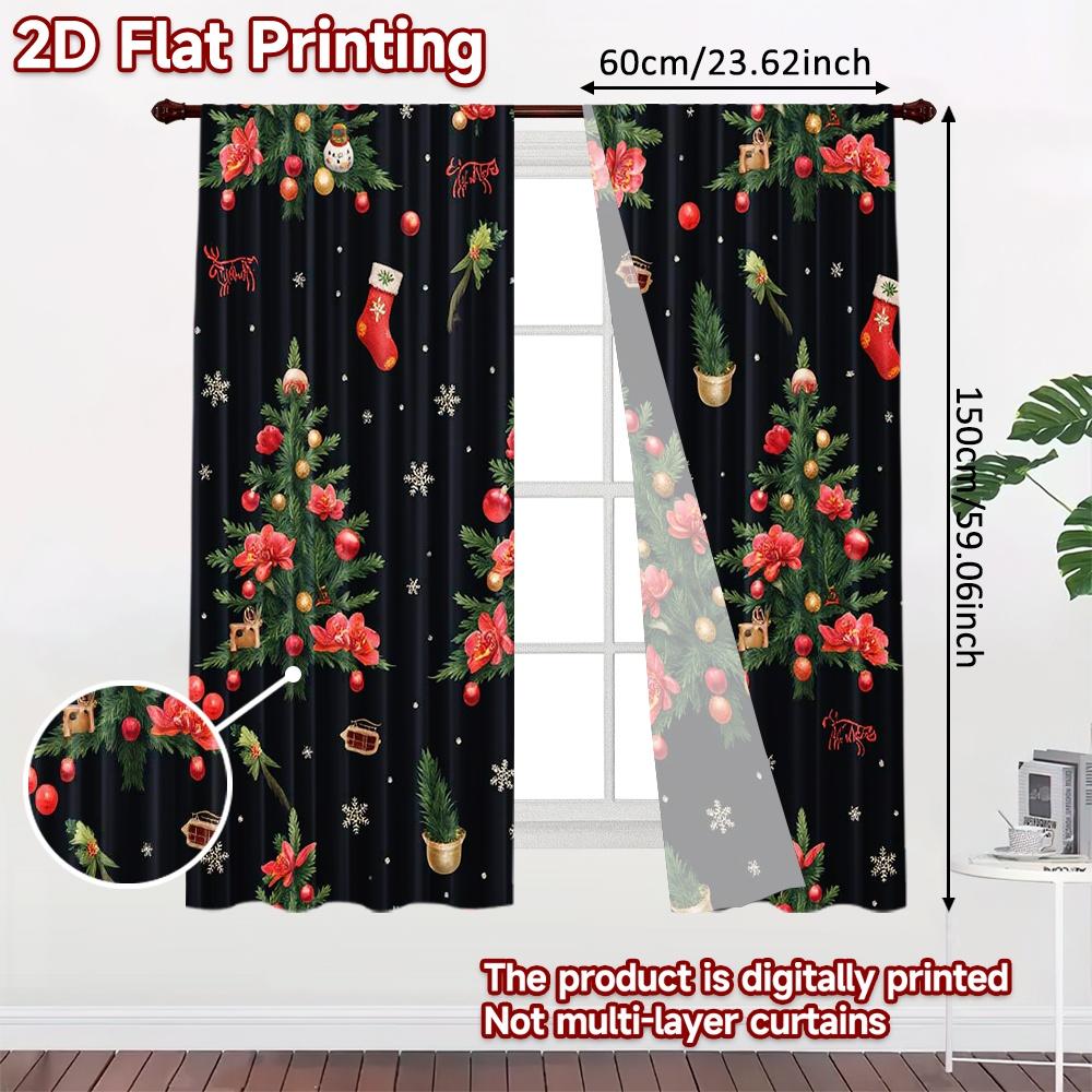 2pcs 2D flat printing Merry Christmas Popular Window Drapes Christmas party Versatile Polyester Fabric Without Electricity