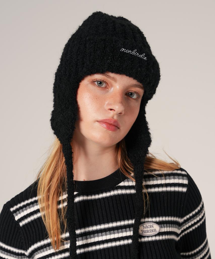 MONBIRDIE GOLF Earflap Knit Trooper Hat Black