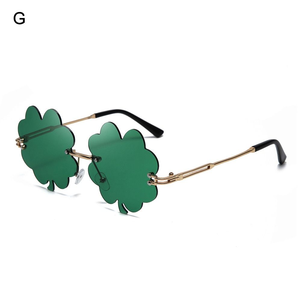 Rimless Women Men Green Four Leaf Clover Glasses St. Patrick'S Day Irish Shamrock Sunglasses Leprechaun Costume Glasses