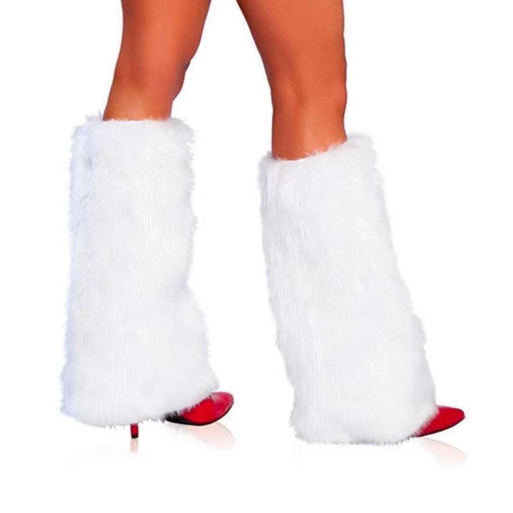 Soft Fluffy Knee High Boots Cover Solid Color Warm Knee Sleeve  Christmas Party