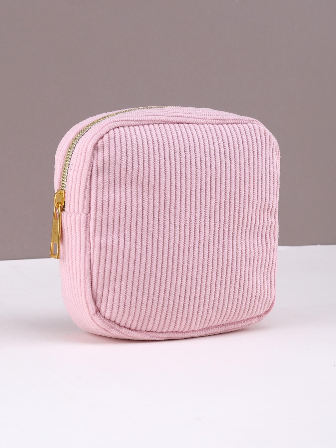 

Square Corduroy Pencil Case Stationery Portable Pencil Pouch School Supplies Back To School Pencil Case Organizer With Zipper рожевий