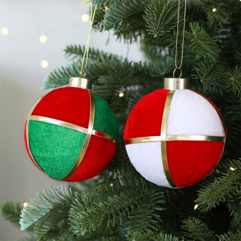 Round Soft Fabric Holiday Ornament with Ribbon Accent and Display Cord for Party Photos, Entryways and Seasonal Displays