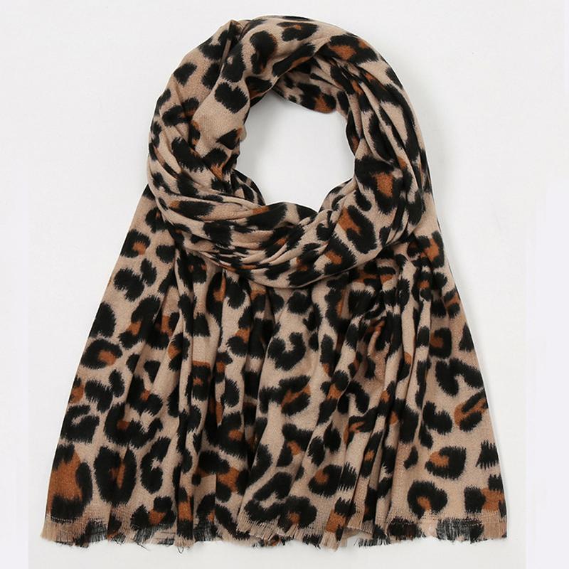 Printed Leopard Cashmere Scarf For Women Winter Shawl Windproof Protection Outdoor Keep Warm Scarves Wrap  210*80Cm