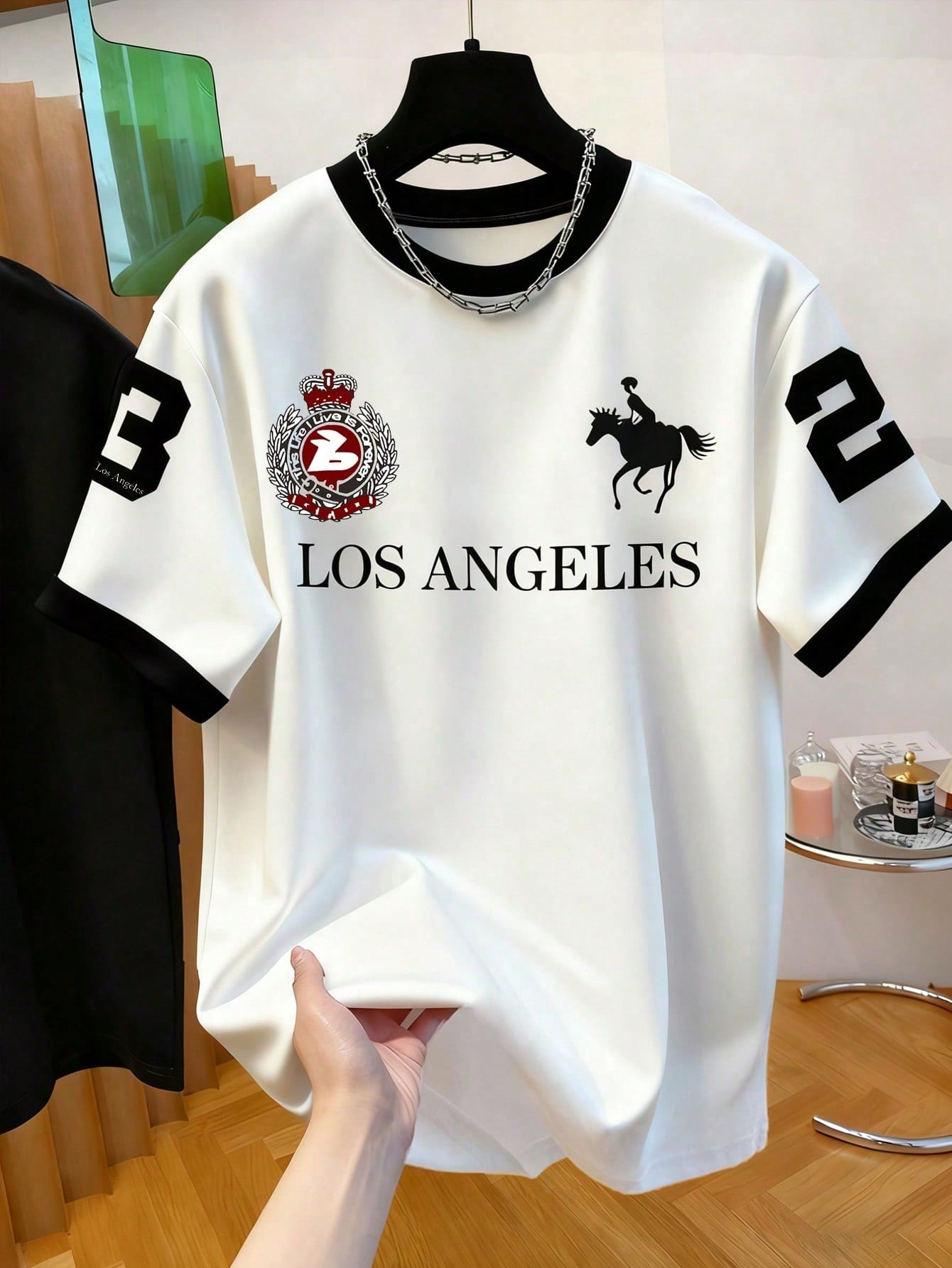 American style leisure street style Round Neck Casual Top Round Neck Printed T-Shirt S белый