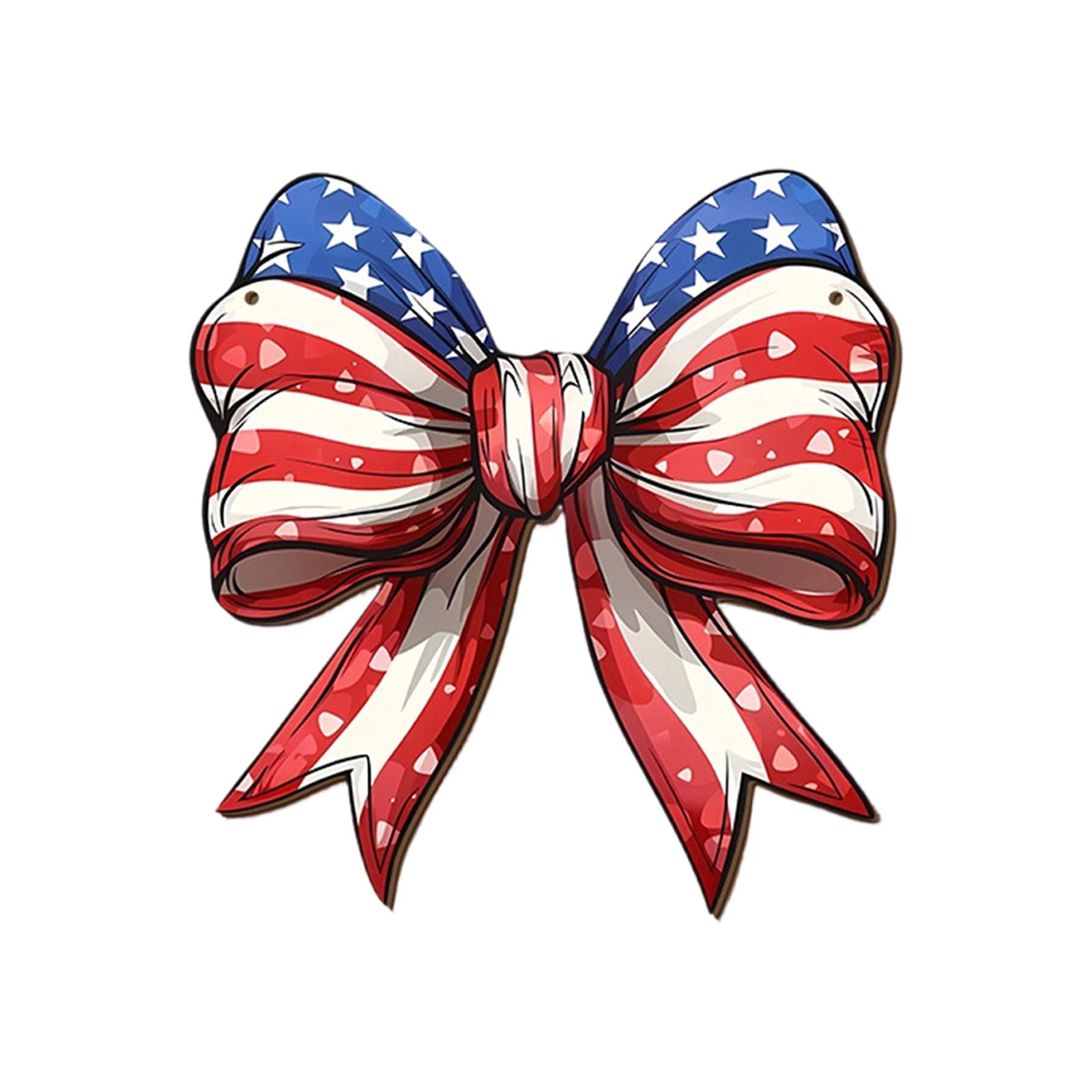 

Independence Day USA Blue Background Star Red And Striped Elements Bowknot 2D Wooden Door Window Wall Hanging Ornament One Size