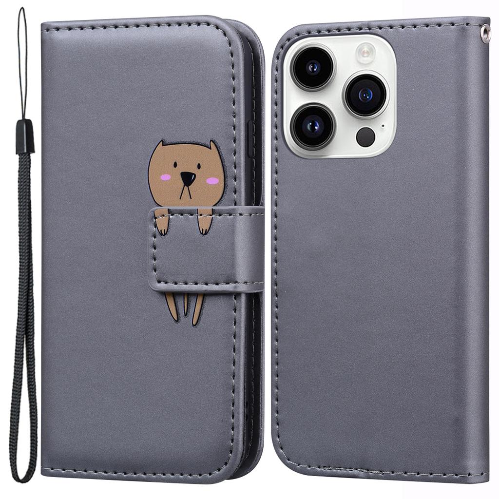 For iPhone 14 Pro Max Cell Phone Case Animal Pattern PU Leather Wallet Stand Cover with Strap