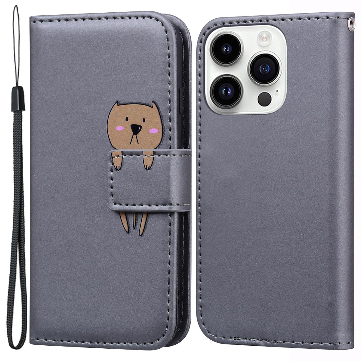 

Чохол для мобільного телефону iPhone 14 Pro Max зі звіриним візерунком, гаманець з PU шкіри, чохол-підставка з ремінцем Grey