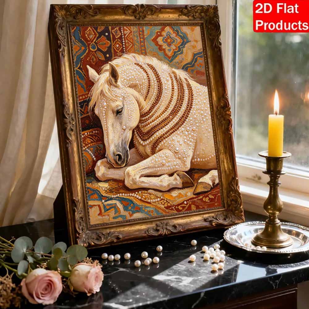 DIY Pearl Bead Art Canvas Horse Pattern Frameless Creative Craft Painting Kit for Relaxing Home Wall Decoration