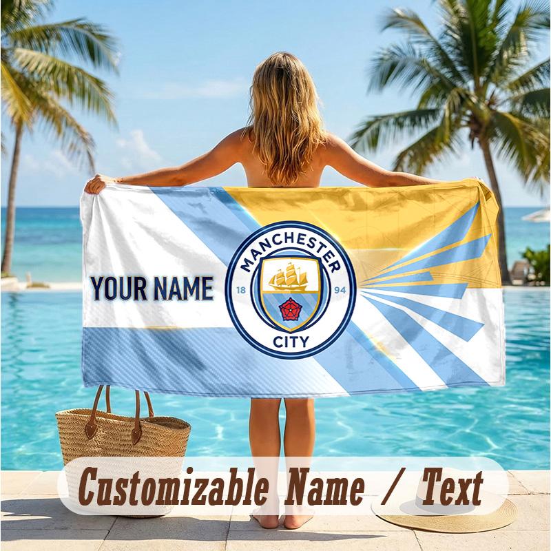 Custom Text Beach Towel, Soft Absorbent Swimming Multi-use TowelManchester City