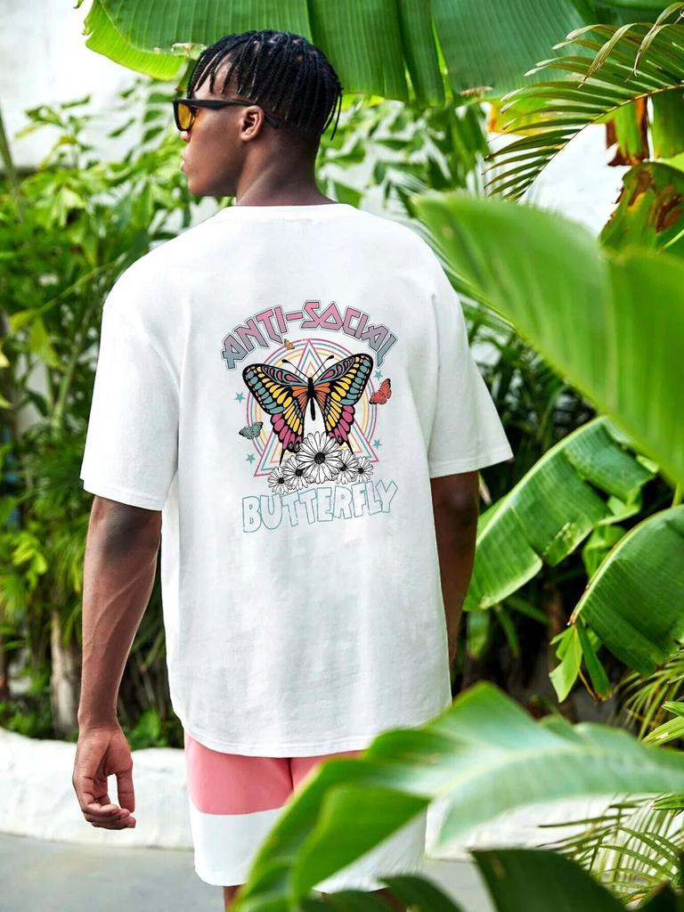 Gothic Butterfly Cartoon Oversized T-shirts Korean Version Short Sleeve Cotton Tees Shirts Summer White Comfortable T Shirts