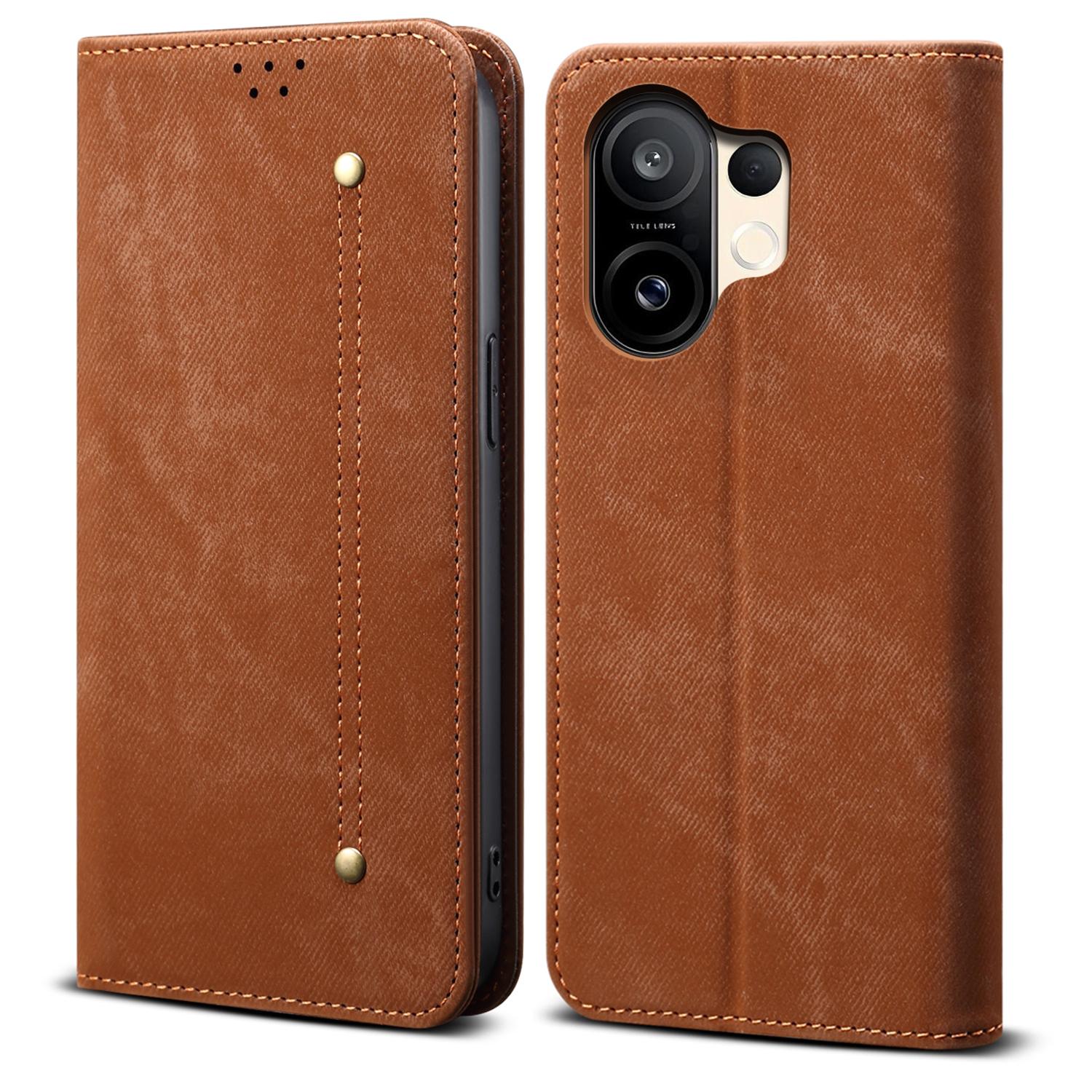 

Для vivo S30 Pro mini 5G Чехол Текстура Джинсовой Ткани Кожаный Чехол-Подставка Защита от Царапин Coffee