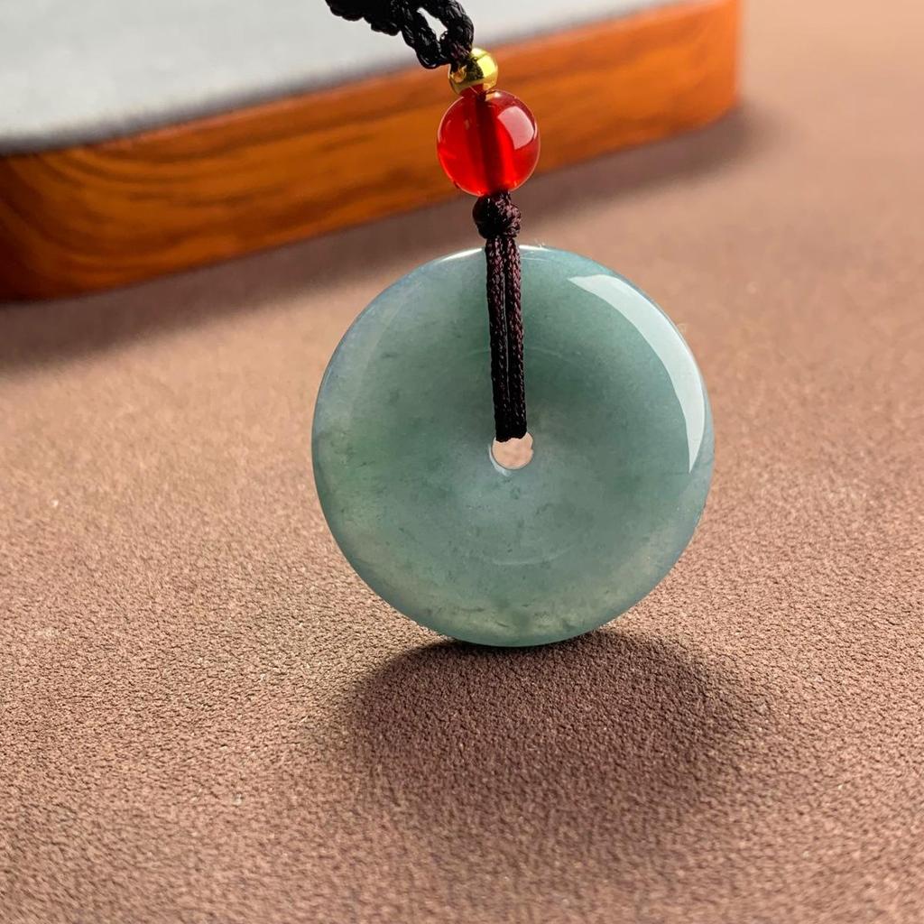 Natural A-grade Blue Jade Pendant - Unisex Round Buckle Design