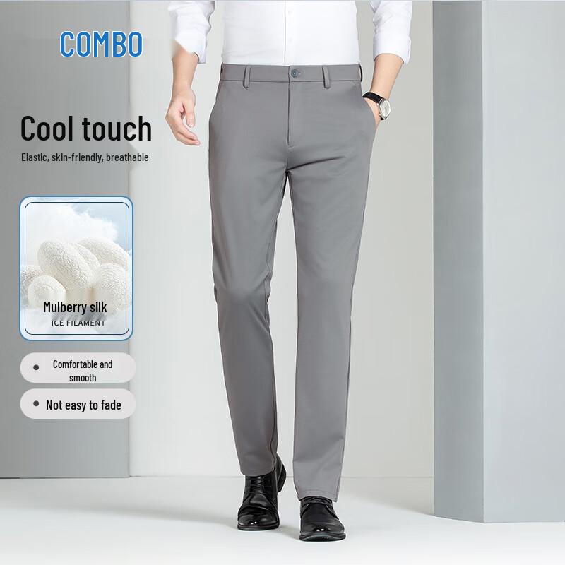 

Kangbo Men s Thin Silk Blend Loose Business Casual Trousers 38